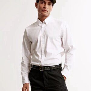 🤍👔 NWT Abercrombie & Fitch Stretch Poplin Button Down Shirt White Mens S